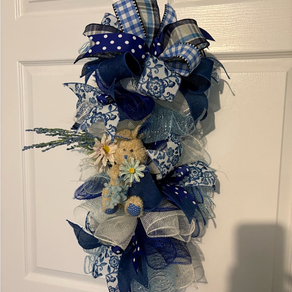 Blue and White Decorative Swag with Bunny